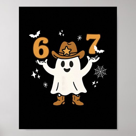 面白いシックスセブン6 7 ミームカウボーイ幽霊ハロウィン ポスター (正面)