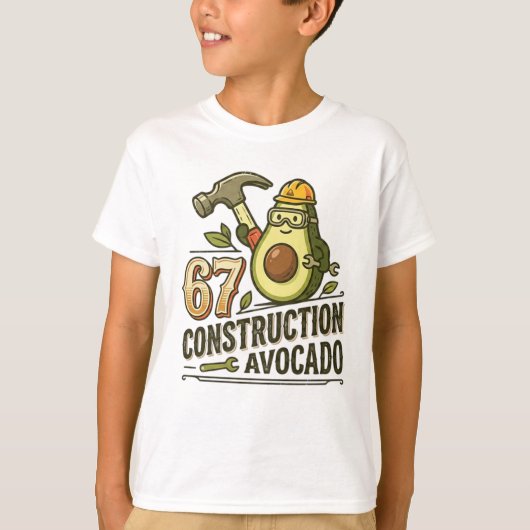 面白いシックスセブン・ミーム 建設アボカド Tシャツ (正面)