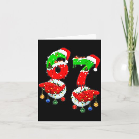 面白いシックスセブン 67 ミーム 6 7 クリスマス サンタ 手 B カード (正面)