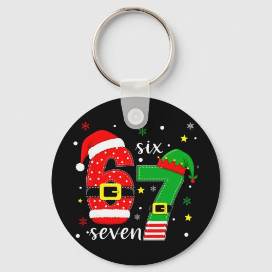 面白いシックスセブン 6 7 クリスマス 67 メモ Xmas キーホルダー (正面)