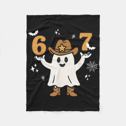 面白いシックスセブン 6 7 ミームカウボーイ幽霊ハロウィン コ フリースブランケット (正面)