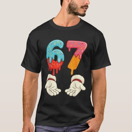 面白いシックスセブン 6 7 ミーム クリスマス アイスクリーム 滴る Tシャツ (正面)