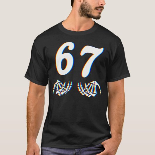 面白いシックスセブン 6 7 ミーム 67 スケルトンの手 ハロウィン Tシャツ (正面)