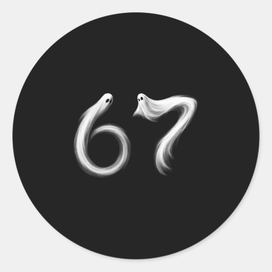 面白いシックスセブン 6 7 ミーム 67 デザイン幽霊ハロウィン ラウンドシール (正面)