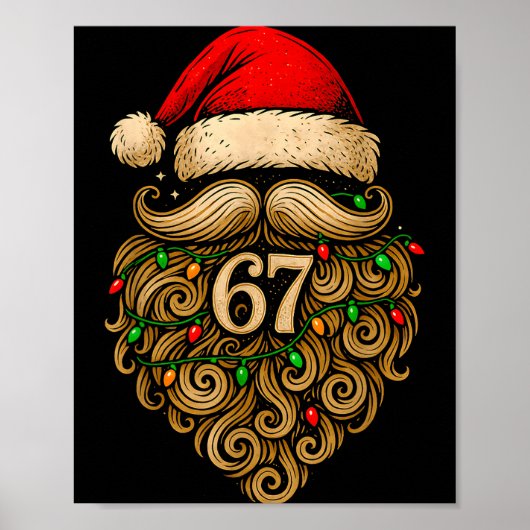 面白いシックスセブン 6 7 メーム サンタ ひげ クリスマス 男性 ポスター (正面)
