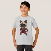 面白いシャム猫のカンフー猫、子猫の武道 Tシャツ (正面フル)