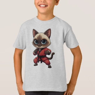 面白いシャム猫のカンフー猫、子猫の武道 Tシャツ