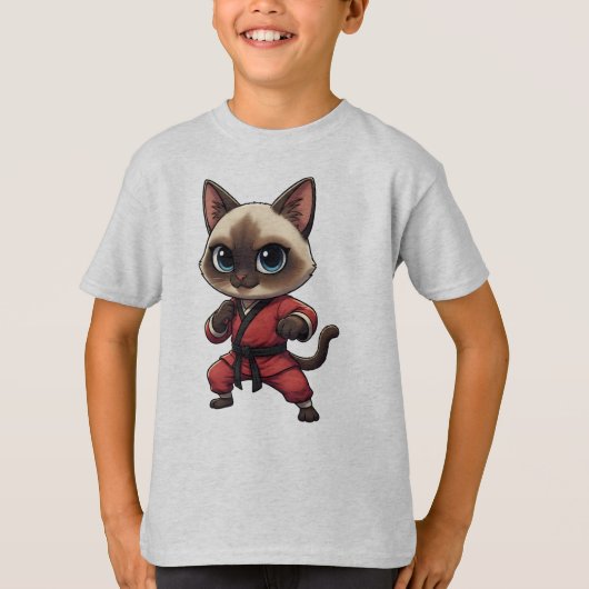 面白いシャム猫のカンフー猫、子猫の武道 Tシャツ (正面)