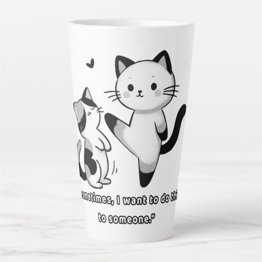 面白いシャム猫のキックイラスト カフェラテマグ (正面)