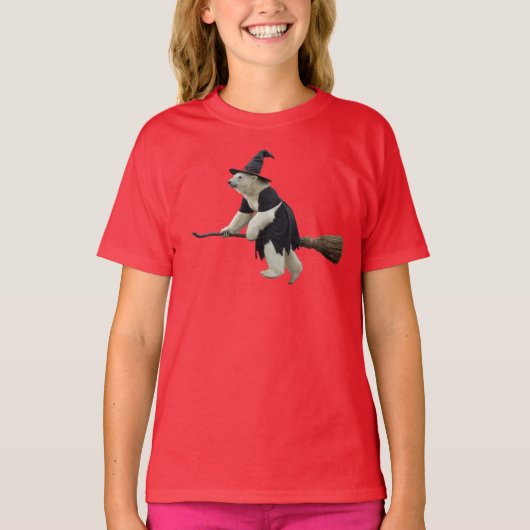 面白いシロクマの魔女の子供用 Tシャツ (正面)