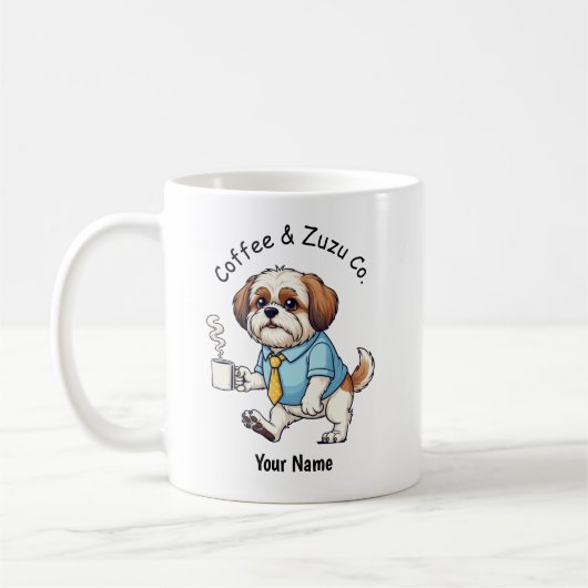 面白いシーズー犬のビジネススーツコーヒー コーヒーマグカップ (左)