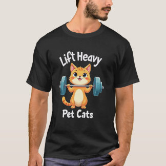 面白いジムのトレーニング ウェイトリフティング 猫 動物 テーマ Tシャツ