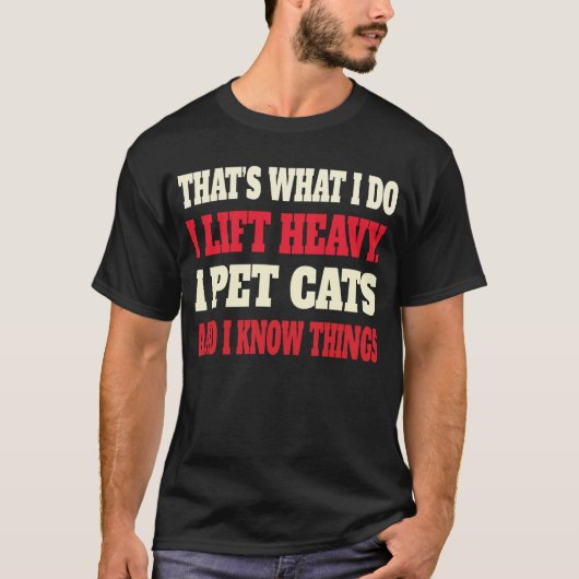 面白いジムのトレーニング ウエイトリフティング 猫 動物 Tシャツ (正面)
