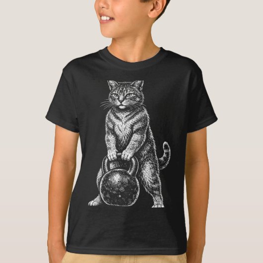 面白いジムの猫ケトルベルインストラクター動物 Tシャツ (正面)