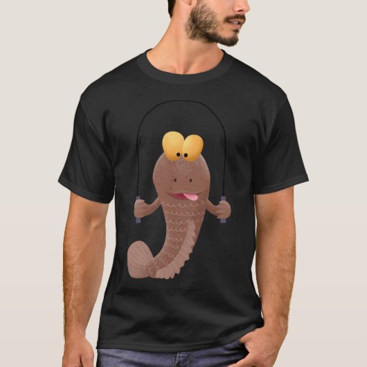面白いジャンプする泥跳ね魚のキャラクター Tシャツ (正面)