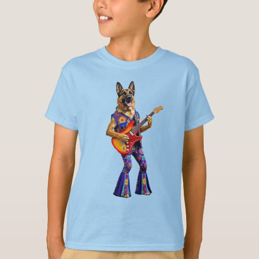面白いジャーマンシェパードロックスターキッズTシャツ Tシャツ (正面)