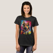 面白いジャーマンシェパード宇宙 Tシャツ (正面フル)