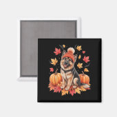 面白いジャーマンシェパード 秋 紅葉 犬好き マグネット (正面/裏面)
