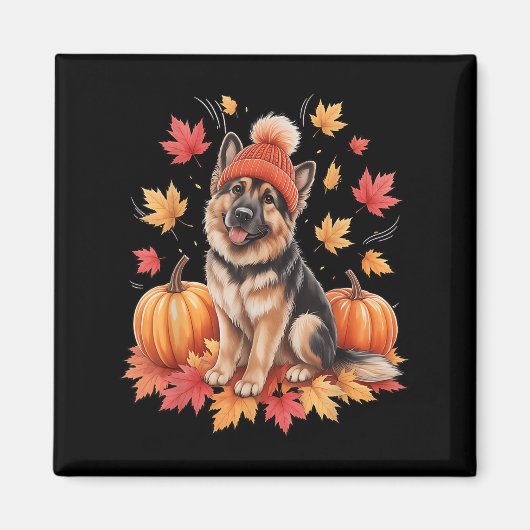面白いジャーマンシェパード 秋 紅葉 犬好き マグネット (正面)
