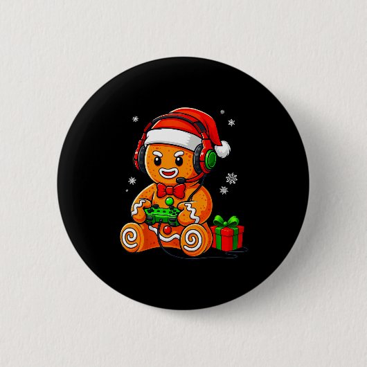 面白いジンジャーブレッド・ゲームパジャマ クリスマス 缶バッジ (正面)