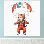 面白いスカイダイビングの猫 キャンバスプリント (インサイチュ (ウッドフロア))