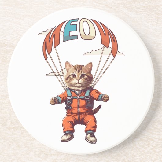 面白いスカイダイビングの猫 コースター (正面)