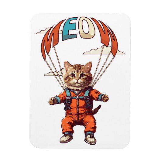 面白いスカイダイビングの猫 マグネット (縦)