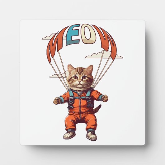 面白いスカイダイビング 猫 フォトプラーク (正面)