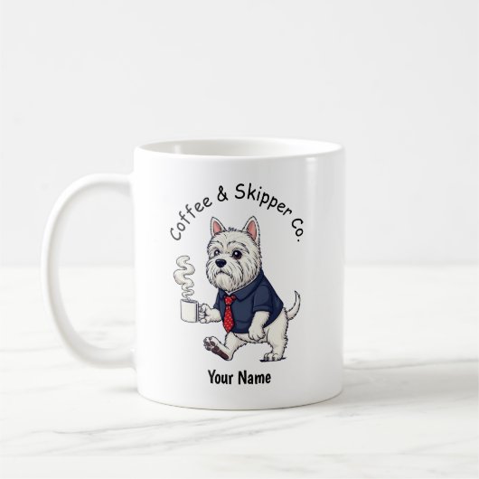 面白いスキッパーキ犬のビジネススーツコーヒー コーヒーマグカップ (左)