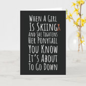 面白いスキーカード 女の子スキーヤー スキー女性 彼女のための カード (黄色い花)