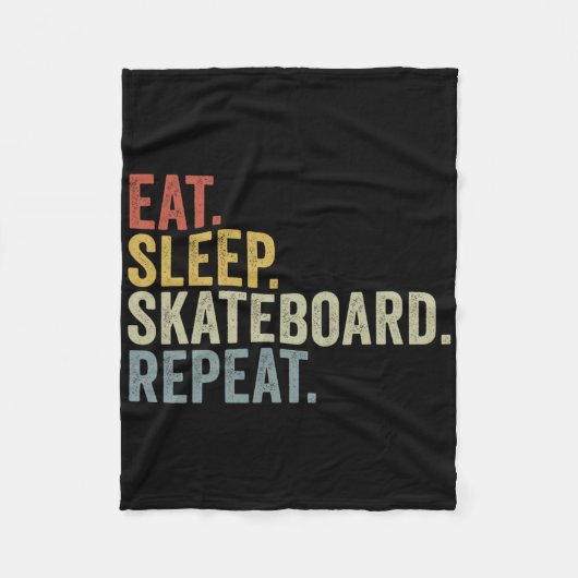 面白いスケボーのデザイン Eat Sleep Skateboard Repeat フリースブランケット (正面)