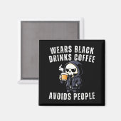 面白いスケルトンが黒を着てコーヒーを飲んで人避けるFun マグネット (正面/裏面)