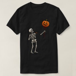 面白いスケルトンの腕の浮き彫りカボチャバルーン Tシャツ