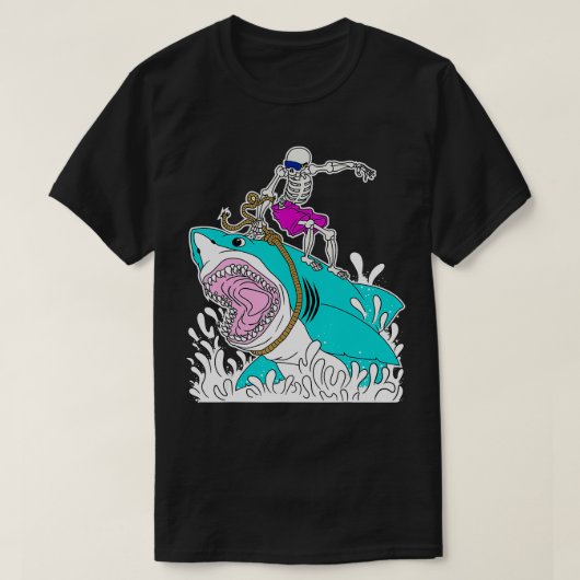 面白いスケルトンサーフィンハロウィーンTシャツ Tシャツ (デザイン正面)