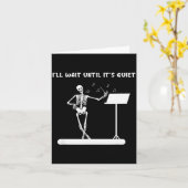 面白いスケルトン音楽教師が静かになるまで待つ カード (黄色い花)