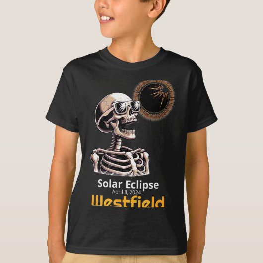 面白いスケルトン+日食+ウェストフィールド+インディアナ Tシャツ (正面)