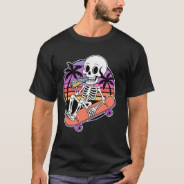 面白いスケートボードの骸骨 スケートボード ユーモア Tシャツ