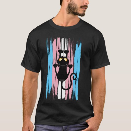 面白いスタイルのトランス旗のストライプの猫の爪とぎ Tシャツ (正面)