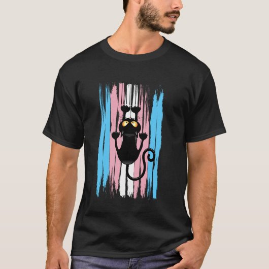 面白いスタイルのトランス旗ストライプの猫の爪とぎ Tシャツ (正面)