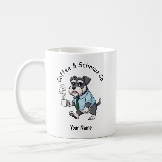 面白いスタンダードシュナウザー犬のビジネススーツコーヒー コーヒーマグカップ (左)