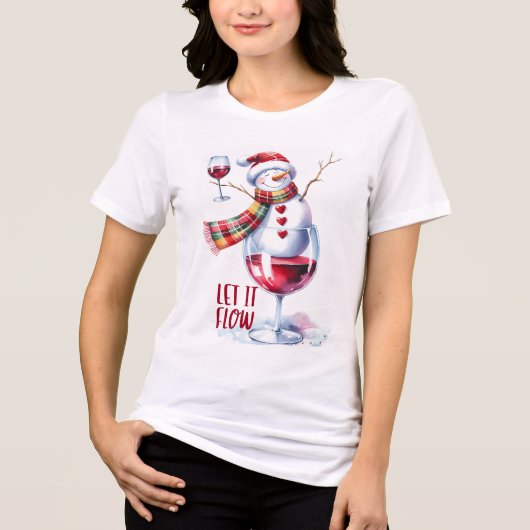 面白いスノーマンがワインを飲む トライブレンドTシャツ (正面)
