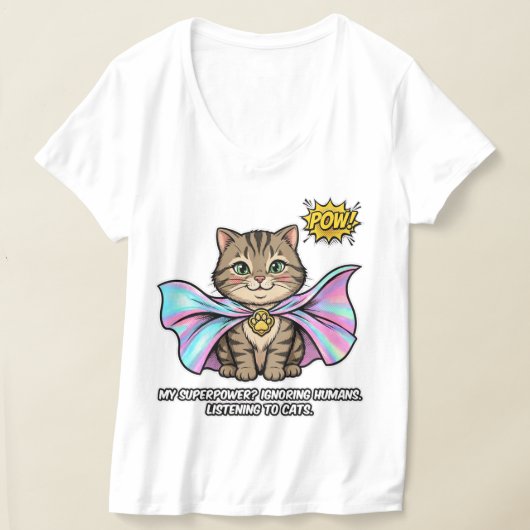 面白いスーパーパワー猫ママコミック - 人間を無視する Tシャツ (レイダウン)