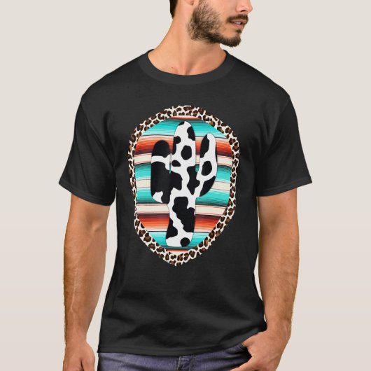 面白いセラペカウプリントサボテンヒョウ柄ターコイズ Tシャツ (正面)