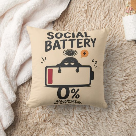面白いソーシャルバッテリー0%充電中スロー クッション (ブランケット)