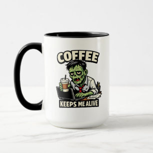 面白いゾンビコーヒーTシャツ – コーヒーが私を生かしている マグカップ