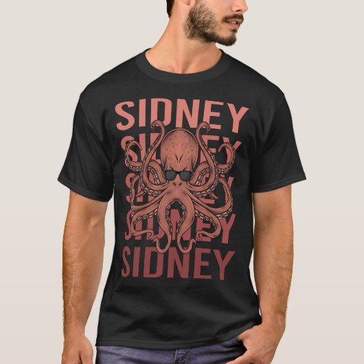 面白いタコのシドニー Tシャツ (正面)
