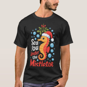 面白いタツノオトシゴ クリスマス サンタの帽子 キッズ Tシャツ