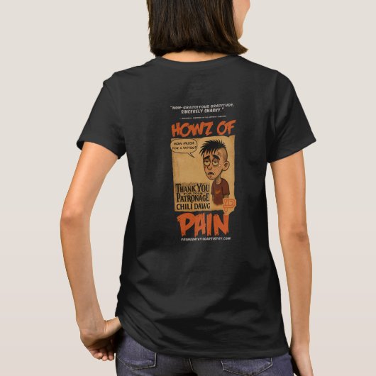 面白いタトゥーショップ 女性用黒Tシャツ Tシャツ (裏面)