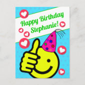 面白いターコイズスマイルフェイス あなたの名前 誕生日おめでとう ポストカード (正面)