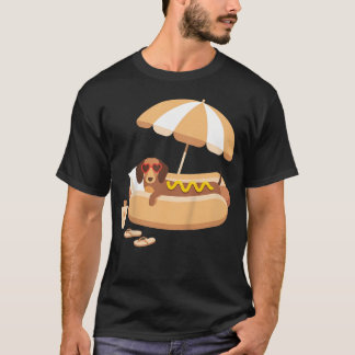 面白いダックスフントのホットドッグサマービーチウィナードッグ Tシャツ